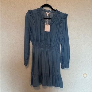 LC Lauren Conrad Denim Ruffle Collar Blouse
